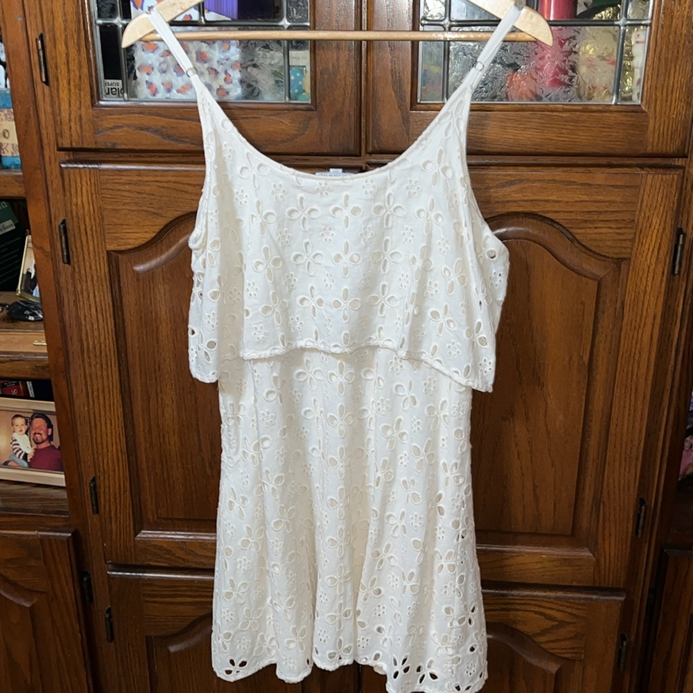 Shyanne Country Western Cream Floral Eyelet Lined Dress Size Small - Picture 9 of 9